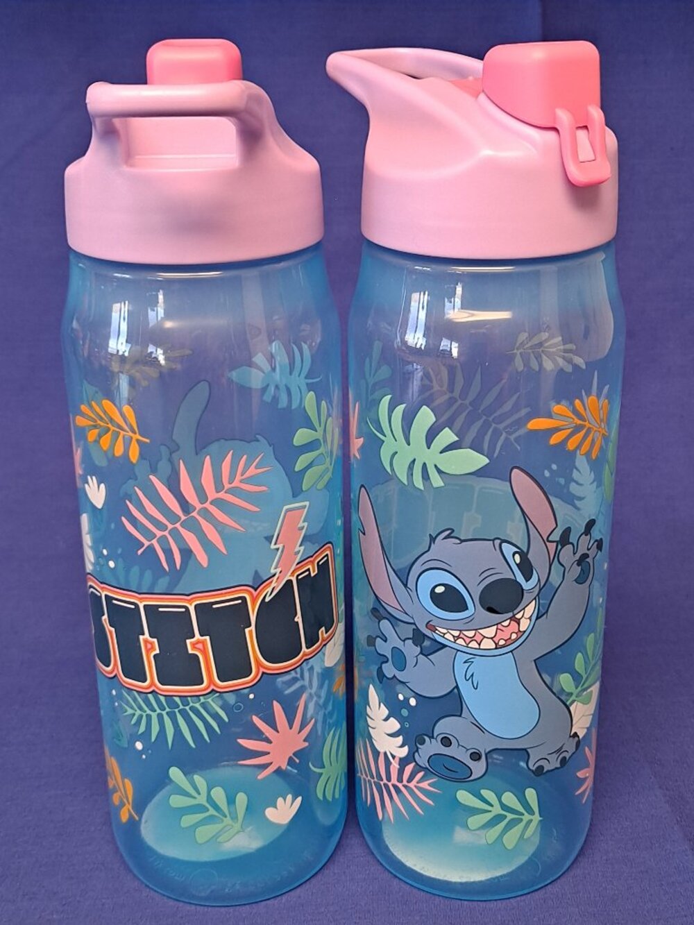 Disney Lot 2 Lio & STITCH Kids CUPS Travel Water Bottle Drink FLip Lid